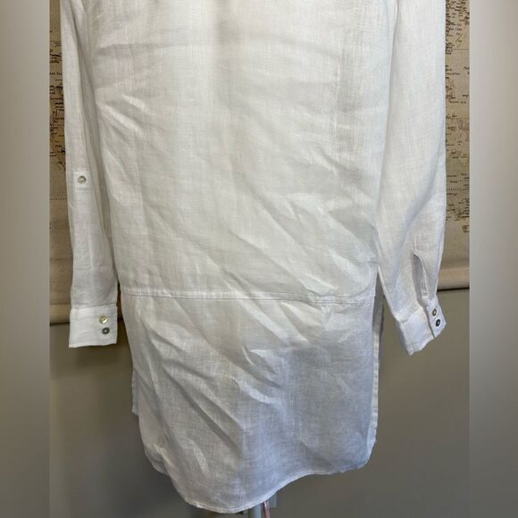 Tahari 100% Linen White Long Collared Blouse Button Up Shirt - Picture 5 of 9